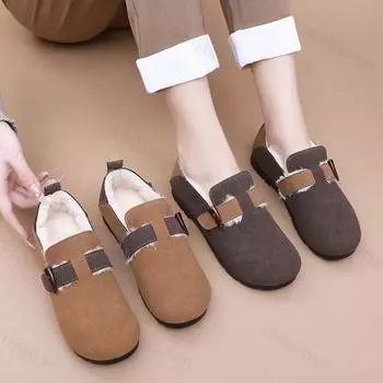 Fashion Fur Suede Clogs Flats Women Fashion Winter Casual Shoes for Women Comfort Short Plush Loafers Shoes Outdoor Zapatos De Mujer 35 коричневый