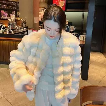FASHION Fur tie-dye women s plush short jacket, smudged fur top, thickened crew neck imitation mink jacket Clothes S