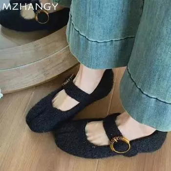 Fashion Fur Women Flats Ballet Dance Shoes Designer Shallow Casual Loafers Shoes 2025 Trend Cozy Winter Mary Jane New Mujer Zapatillas 35