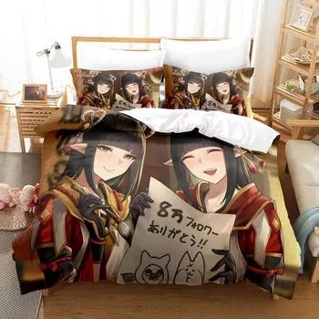 Fashion Game Monster Hunter Hinoa&Minoto Bedding Set Single Twin Full Queen King Size Bed Set Adult Kid Bedroom Duvet cover Sets EU Twin 135x200cm
