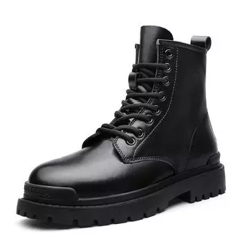 Fashion Genuine Leather 35~45 Thick-soled Boots Men Women Short Boots Winter Casual Rubber Shoes Fashion High-top 8 Holes Couple Boots 35