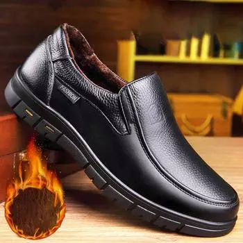 Модная повседневная обувь из натуральной кожи для мужчин, зимняя теплая плюшевая обувь на плоской платформе для ходьбы, обувь для отдыха на открытом воздухе, лоферы, дышащие кроссовки 38 чёрный