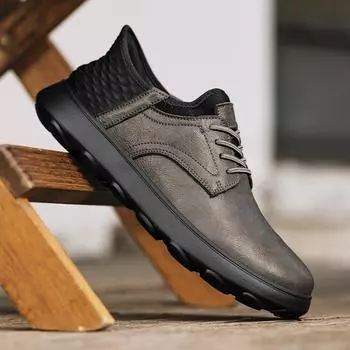 Fashion Genuine Leather Casual Shoes Mens Lace Up Oxford Shoes Non-Slip Outdoor Man Walking Shoes Classic Business Formal Dress Footwear 38 серый