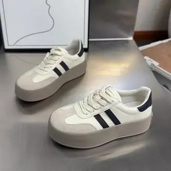 Fashion Genuine Leather Casual Sports Board Shoes Women Autumn New Retro Small White Shoes Female Sneakers Women Jean Shoes for Women 35 бежевый