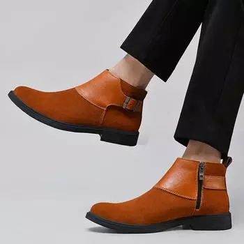 Модные мужские ботинки челси из натуральной кожи в стиле ретро, свадебные, зимние, с двойной пряжкой, мужские, повседневные, замшевые, ботильоны, обувь 37 чёрный