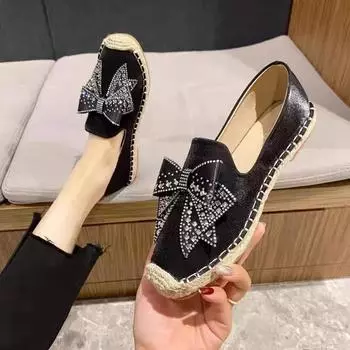 Fashion Genuine Leather Flats Comfy Loafers Ladies Fisherman Hemp Mocasines Femme Big Size Women Women Flat Shoes Women Work Shoes 35 чёрный