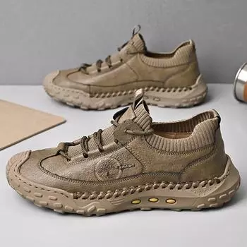 Fashion Genuine Leather Handmade Shoes Men Loafers Slip On Business Casual Shoes Classic Soft Leather Breathable Men Shoes Flat 38 серый