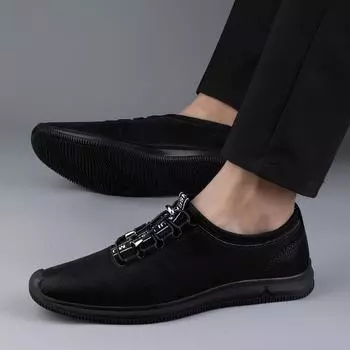 Fashion Genuine Leather Men Black Casual Shoes Luxury Brand New Mens Loafers Moccasins Breathable Slip on Black Driving Shoes 37 чёрный