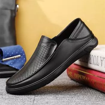 Fashion Genuine Leather Men Casual Shoes Luxury Brand Formal Men Loafers Hollow Out Moccasins Breathable Slip on Male Boat Shoes 38