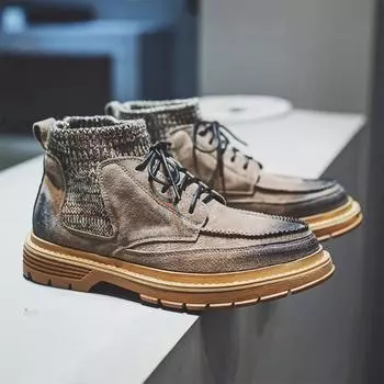 Fashion Genuine Leather Men s Boots Autumn New Fashion Short Boots Men s British Style Man Shoes Middle High Boots zapatos hombre 38 хаки