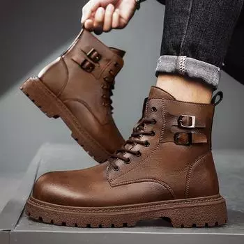 Fashion Genuine leather men s boots Fashionable quality gentleman style leisure business party Outdoor motorcycle adult shoes Plus Size 38 коричневый