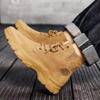 Fashion Genuine leather men s boots Luxury Quality Autumn/Winter Outdoor leisure business Daily office hiking Trendy men s shoes 38 коричневый