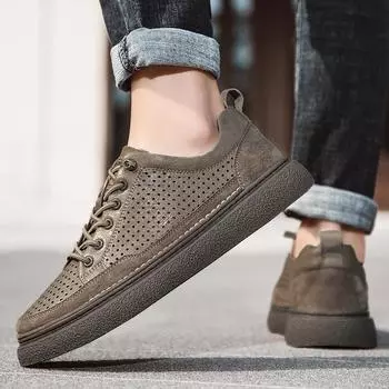 Fashion Genuine Leather Men s Casual Shoes New Lace-Up Mens Sneakers Outdoor Male Breathable Driving Footwear Classic Skate Shoes Men 37 коричневый