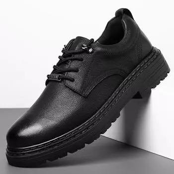 Fashion Genuine Leather Men s Dress Shoes Luxury Brand Business Oxford Shoes High Quality Comfy Office Formal shose Italian Men Shoes 38 чёрный