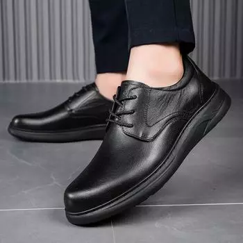 Fashion Genuine leather men s leather shoes Minimalist and versatile style Wedding party outdoor leisure business walking Black shoes 38 чёрный