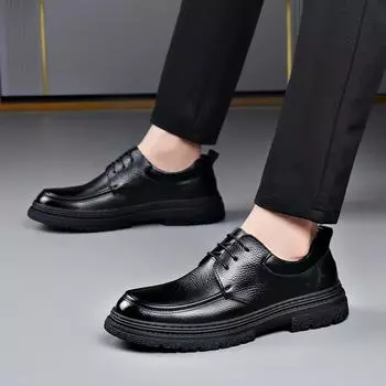Fashion Genuine leather men s shoes Classic retro gentleman style Daily business and office Outdoor leisure walking quality shoes Hot 38 чёрный