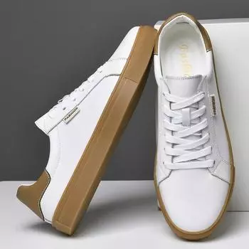 Fashion Genuine Leather Men s Shoes Fashion Handmade Casual Shoes High Quality Sport Shoes for Men Solid Color Sneakers Vulcanize Shoes 37 коричневый