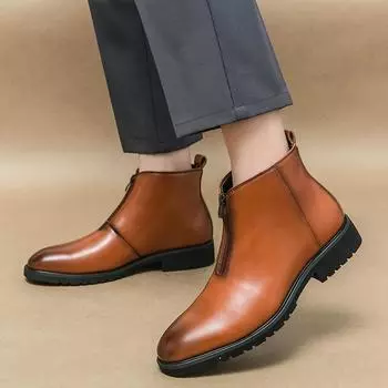 Fashion Genuine leather men s shoes Retro Gentleman Style Daily office leisure business formal wedding Invisible height increasing shoes 38 коричневый