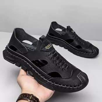 Fashion Genuine Leather Men Sandals Summer Beach Sandals Handmade Men Slippers Shoes High Quality Hand Sewn Outdoor Men Roman Sandals 39 белый