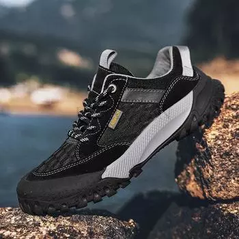 fashion Genuine Leather Men Shoes Outdoor Non-slip Hiking Shoes Breathable Mesh Men s Casual Shoes Luxury Men Sneakers Size 38-44 38 чёрный