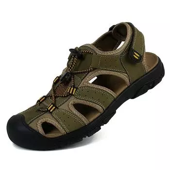 Fashion Genuine Leather Mens Sandals New Summer Outdoor Casual Shoes Fashion Roman Handmade Non-Slip Beach Sandals for Men Walking Shoes 38 коричневый