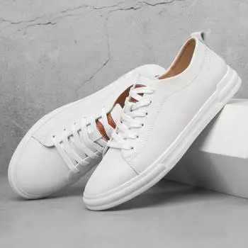 Fashion Genuine Leather Mens Sneakers 2024 New Arrival Fashion Walking Shoes All-match Male Comfortable Skate Footwear Antiskid Men Shoe 38 чёрный
