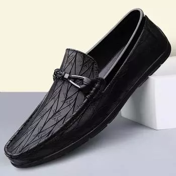 Fashion Genuine Leather Shoes Luxury Brand Black Business Loafers Men Slip-On Casual Shoes Moccasin Comfortable Soft Sole Driving Shoes 37