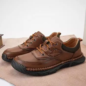 Fashion genuine Leather Shoes Men lace up Casual Sneakers handmade Breathable High Quality Walking Luxury Men Shoes big size 48 6.5 чёрный