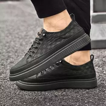 Fashion Genuine Leather Skate Shoes Men Lace-Up Mens Sneakers Hot Sale Men Casual Footwear High Quality Male Comfortable Walking Shoe 38 бежевый