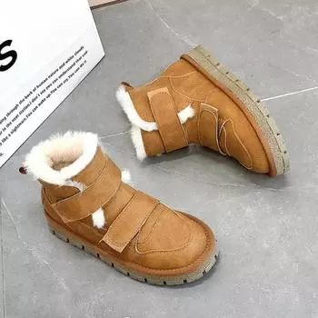 Fashion Genuine Leather Snow Boots Women s Ankle Boots for Women Winter Women s Boots New Warm and Anti Slip Plush Cotton Shoes 35 бежевый