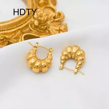 Fashion Geometric Concave-convex Temperament Non-fading Earrings Titanium Steel Plated 18k Gold Retro Niche Ear Buckles золотой