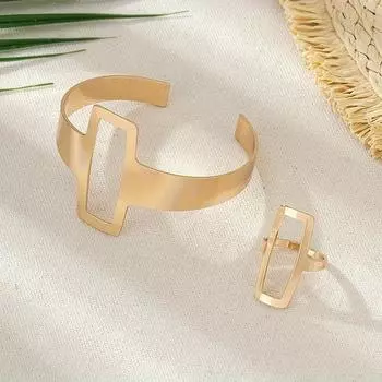 Fashion Geometric Simple Jewelry Women s Jewelry Retro Style Gift Hollow Ring Bracelet Set Square Jewelry Accessory золотистый