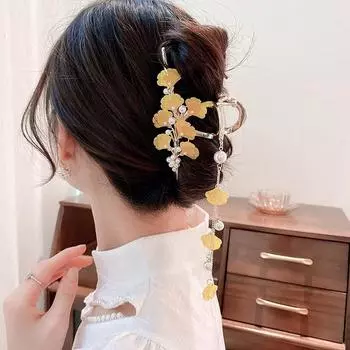 Fashion Ginkgo Leaves Hair Clip Vintage Metal Ponytail Claw Clip Women Banquet Metal Crab Claw Hairaccessories for Women