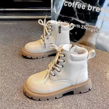 Модные ботильоны для девочек Простые повседневные детские ботинки из матовой кожи с круглым носком Универсальные детские ботинки на платформе Ботильоны с боковой молнией 21 чёрный