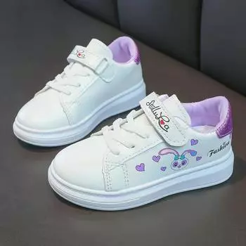 Fashion Girls Cartoon Printing White Sneakers Spring Autumn Kids Anti-skid Sports Skate Shoes Thick Soles High Height Children s Flats 26 розовый