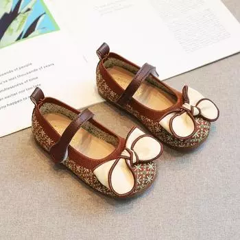 Fashion Girls Casual Shoes Drop Shipping 2024 New Spring Flowers Pattern Simple Children Moccasin Shoes Kids Shoes Korean Style 21 бежевый