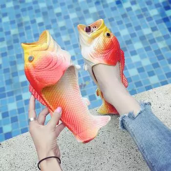 Fashion Girls Lifelike Fish Slippers Beach Flipflops Boys Casual Garden Shoes Big size 35-47 female Creative Animal Shoes Non-slip CN 34-35 foot 21.5cm зелёный