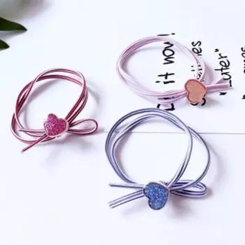 Fashion Girls Solid Color Double Layered Knotted Heart-shaped Hair Rope Head Decoration Accessories Creative Birthday Gifts random color