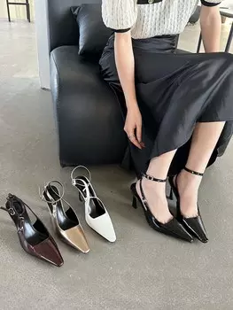 fashion Gladiator Women Sandals Round Toe Summer Dress Shoes Thin High Heels Cross Strap Black White Gold Red Sexy Pumps Ankle Strap 39 5.5 чёрный
