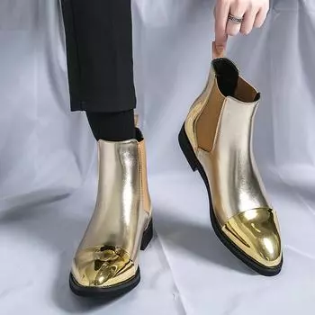 Fashion Gold Pattern Men Quality Leather Shoes British Business Anti Slip Soft Leather Man Mcrofiber Leather Dress Shoes Size 38-46 38 чёрный