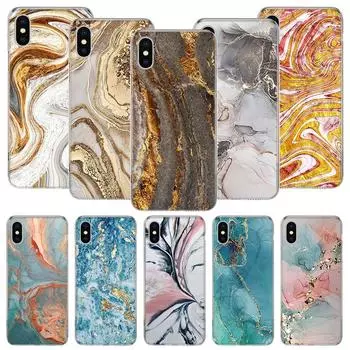 Fashion Gold Pink Geometric Marble Phone Case For iPhone 11 12 13 14 Pro XS XR X Max 7 8 6 6S Plus Mini + 5 SE Pattern Customize iPhone 11