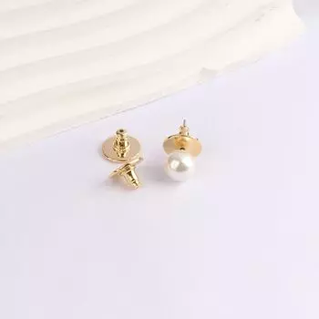 Fashion Golden Frisbee Ear Plug Pearl Ear Studs Auxiliary Device Rear Plug Metal Silicone Plug round Frisbee Bullet Plug Golden small size 1 Pair