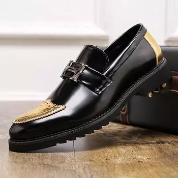 Fashion Golden Men s Casual Slip-On Tassel Patent Loafers Thick Bottom Elevator Shoes Men s Party Shoes Business Shoes Brogue 38 чёрный