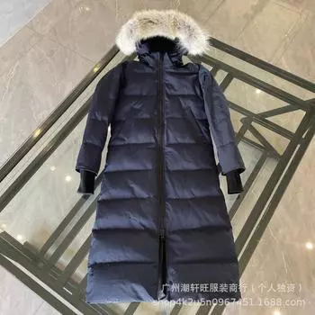 FASHION Goose Down Jacket 22 Женская удлиненная куртка с капюшоном с воротником из волка Одежда XS чёрный