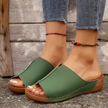 Fashion Green Open Toe Women s Wedge Sandals Summer Fashion Breathable Comfortable Slippers Woman Buckle Female Footwear Woman Shoes 36 коричневый