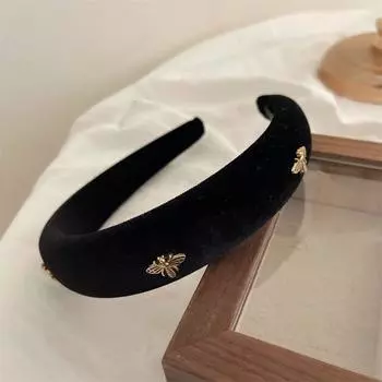 Fashion Hair Accessories Retro Hair Hoop Bee Velvet Wide Brim Hair Hoop Headpiece Korean Style French Headband Party