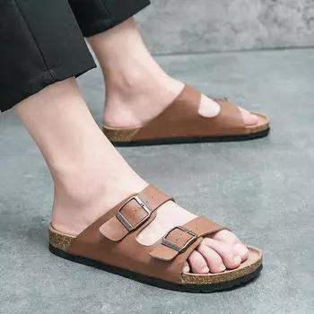 Fashion Half Drag Street Personality Men s Shoes Men Casual Walking Shoe All-match Flats Beach Slippers Mens Slip on Shoes 36 бежевый