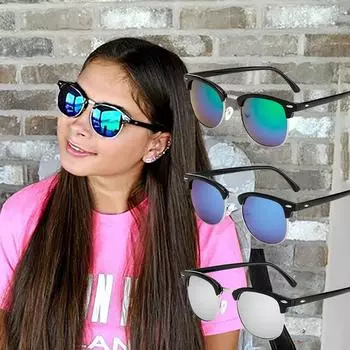 Модные солнцезащитные очки с полуободковой оправой Мужские Женские очки Металлические с заклепками Маленькие круглые очки Женские Трендовые солнцезащитные очки