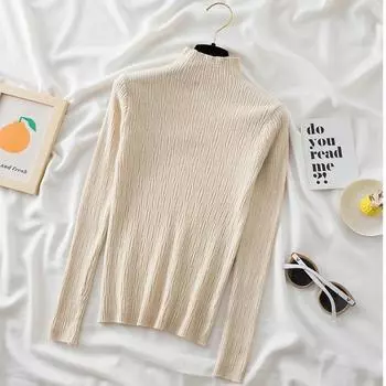 Fashion Half High Neck Base Knitted Sweaters Women Autumn Long Sleeve Slim Fit Casual Pullovers Sweater Ladies Jumpers Winter Clothing New 25478 One Size чёрный