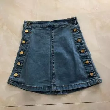 Fashion Half-Length Foreign Trade Women s Clothing Youth Button Skirt Light blue A- 6-7-2 27#